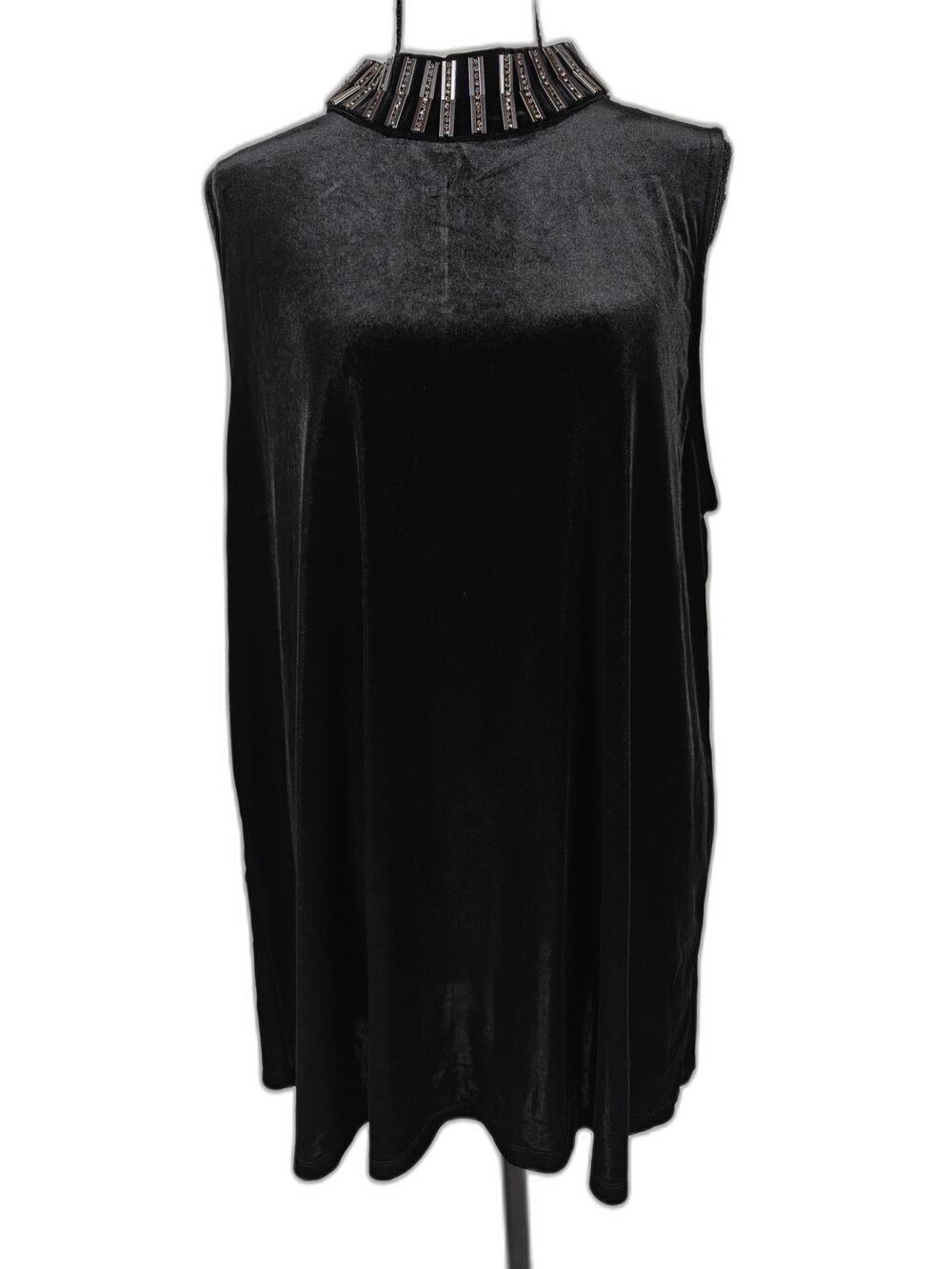 Women's Alfani Sleeveless Embellished Velvet Tunic Black XXL